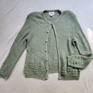 Silk Angora Ribbed Knit Button Front Cardigan Christmas Sweater